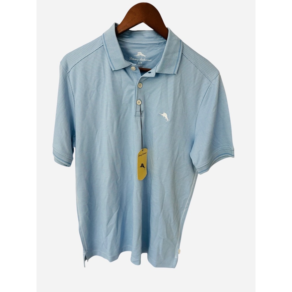 NWT Tommy Bahama Polo Shirt -‎ S - Light Blue with White Stripes
Retail: $110